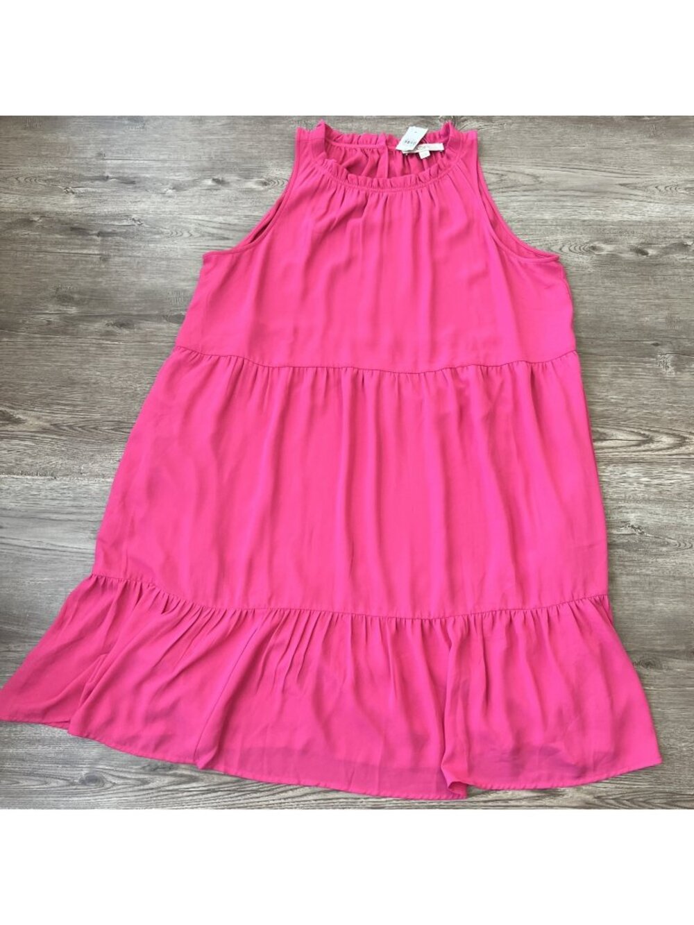 LOFT Tiered Swing Dress Womens XL Hot Pink High Neck Sleeveless Flowy NWT